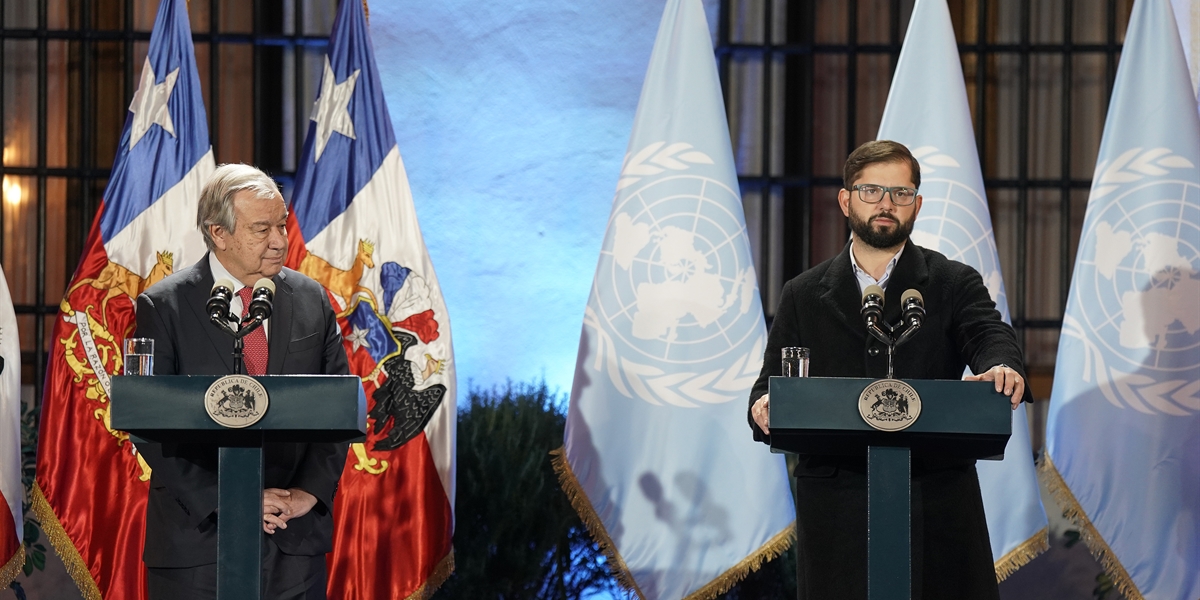 Presidente de la República, Gabriel Boric Font, recibe en audiencia al Secretario General de Naciones Unidas, António Guterres