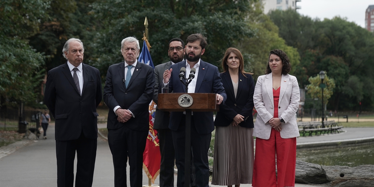 S.E. el Presidente de la República, Gabriel Boric Font, realiza declaración a los medios de comunicación en el marco de su participación en la 79° Asamblea General de Naciones Unidas