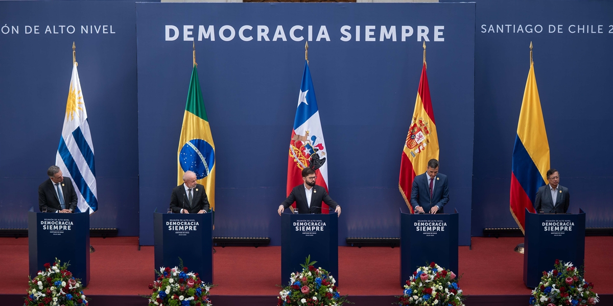 Declaración de los Presidentes de Chile, Brasil, España, Uruguay y Colombia tras la reunión de Alto Nivel "Democracia Siempre"