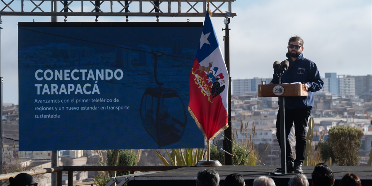S.E. el Presidente de la República, Gabriel Boric Font, encabeza el hito “Conectando Tarapacá: Avanzamos con el primer teleférico de regiones y un nuevo estándar en transporte sustentable”